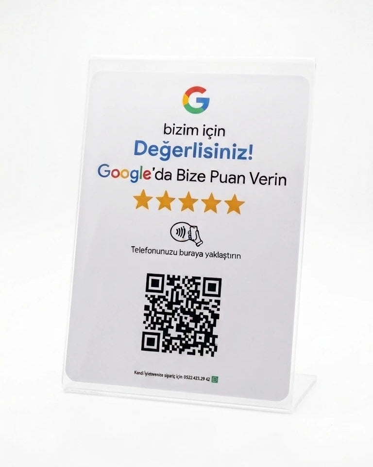 Standlı Google Yorum Kartı (QR/NFC Destekli)