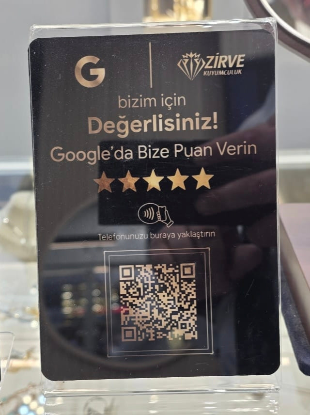 Standlı Google Yorum Kartı (QR/NFC Destekli)