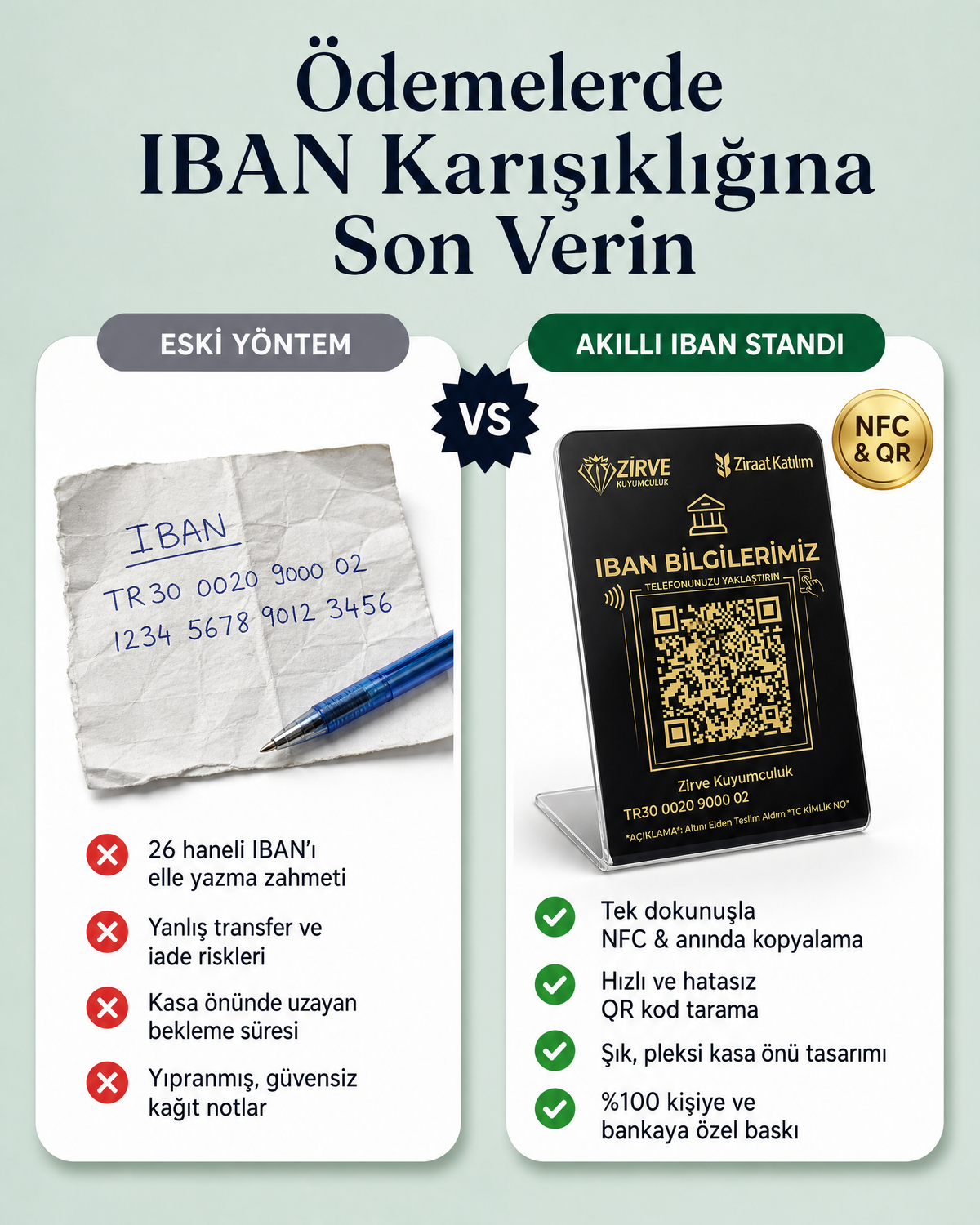3'lü İşletme Seti: Akıllı IBAN Standı, Google Yorum Standı ve Dijital Kartvizit (NFC + QR)